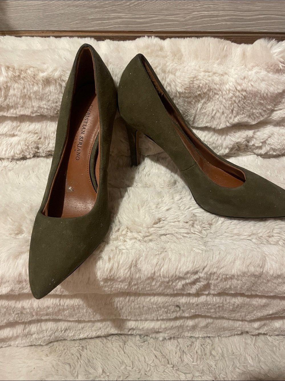 Christian Siriano Olive Suede Pointed-Toe Stiletto Pumps
